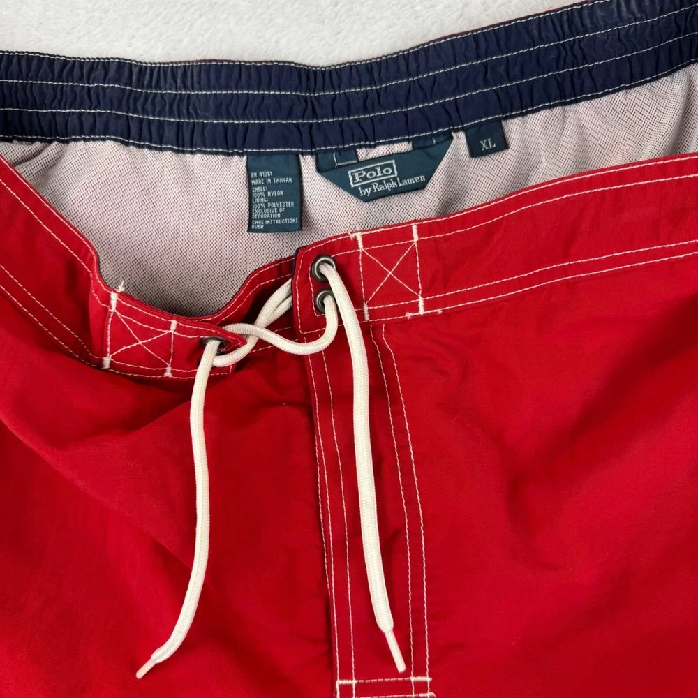 Vintage Polo Ralph Lauren Swim Trunks Men XL Red Board Shorts Cargo Pocket Nylon